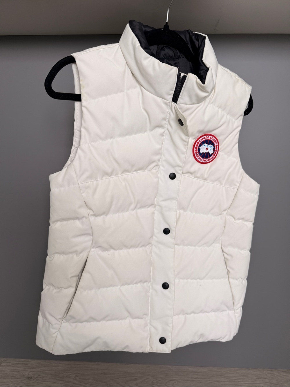Canada Goose White Puffer Vest with Logo Patch